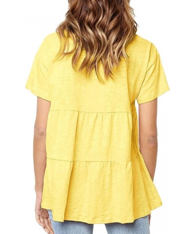 Women's Summer Short Sleeve Loose T Shirt High Low Hem Babydoll Peplum Tops W-yellow $10.25 Tops