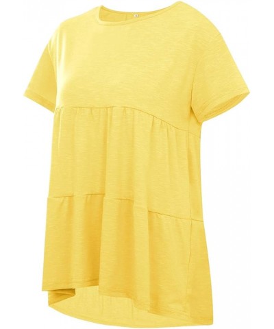 Women's Summer Short Sleeve Loose T Shirt High Low Hem Babydoll Peplum Tops W-yellow $10.25 Tops