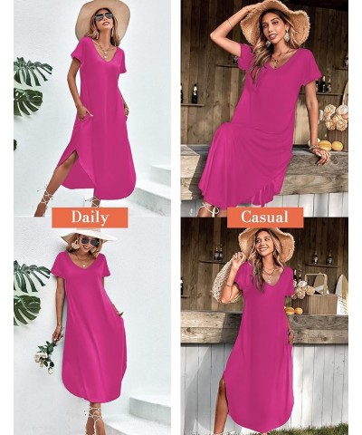 Nightgowns for Women V Neck Nightshirts Short Sleeve Soft Sleepwear Side Split Pockets Long Nightdress S-3XL Rose Red $10.25 ...