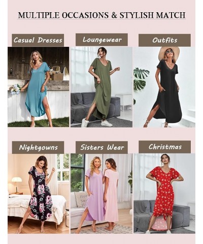 Nightgowns for Women V Neck Nightshirts Short Sleeve Soft Sleepwear Side Split Pockets Long Nightdress S-3XL Rose Red $10.25 ...