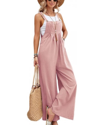 Women's Loose Baggy Wide Leg Jumpsuits Summer Casual Cotton Long Bib Pants Rompers Overalls with Pockets Style2 Pink 7 $12.34...