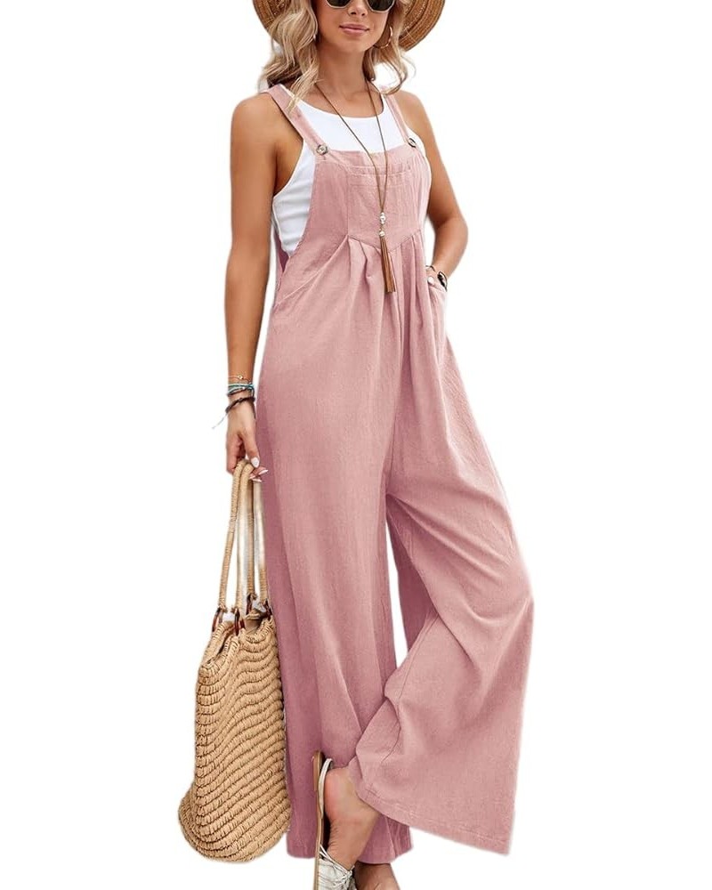 Women's Loose Baggy Wide Leg Jumpsuits Summer Casual Cotton Long Bib Pants Rompers Overalls with Pockets Style2 Pink 7 $12.34...