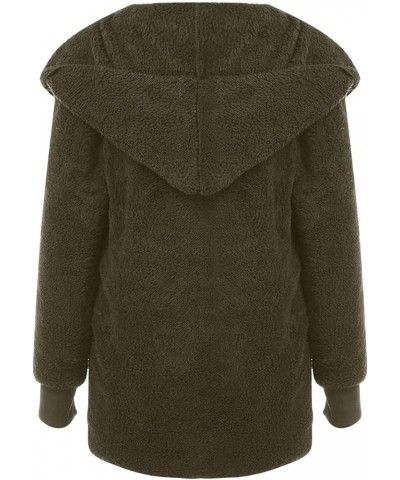 Womens Fuzzy Fleece Jacket Open Front Hooded Cardigan Oversized Solid Sherpa Jacket Winter Warm Outwear with Pocket Army Gree...