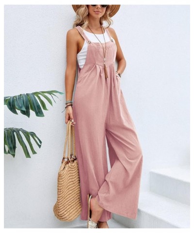 Women's Loose Baggy Wide Leg Jumpsuits Summer Casual Cotton Long Bib Pants Rompers Overalls with Pockets Style2 Pink 7 $12.34...