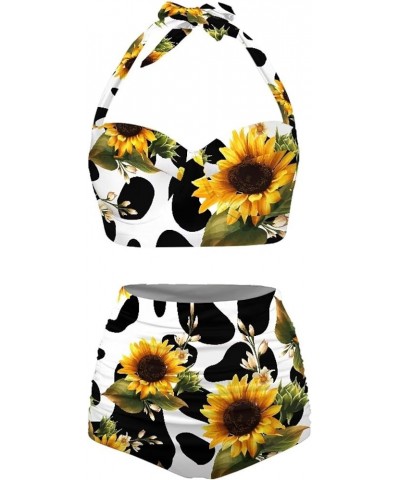 Womens Summer Bikini High Waisted Swimsuits Fashion Design Two Piece Bathing Suits Tummy Control Swimwear Cow & Sunflowers - ...