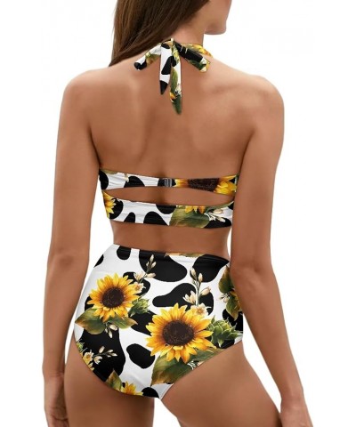 Womens Summer Bikini High Waisted Swimsuits Fashion Design Two Piece Bathing Suits Tummy Control Swimwear Cow & Sunflowers - ...