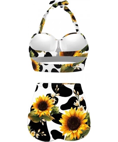 Womens Summer Bikini High Waisted Swimsuits Fashion Design Two Piece Bathing Suits Tummy Control Swimwear Cow & Sunflowers - ...