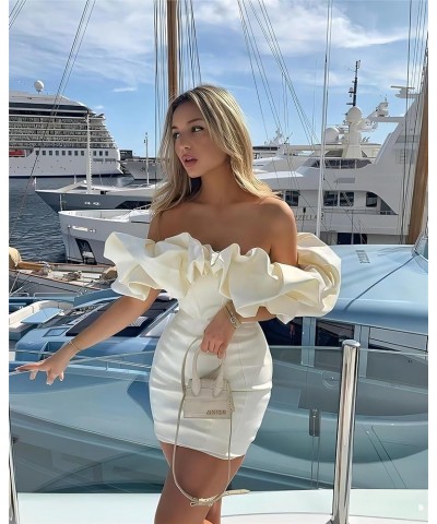 Off Shoulder Ruched Homecoming Dresses for Teens Short Ruffles Tube Satin Formal Cocktail Evening Party Gowns 2023 FL0073 Des...