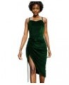 Women's Spaghetti Strap Satin Dress Sexy Backless Drawstring Ruched Split Hem Cocktail Evening Party 9468-green $20.15 Dresses