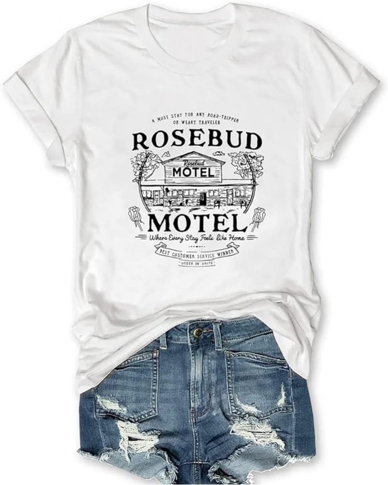 Vintage Shirt for Women Funny Motel Print T Shirt Loose Fitting Graphic Tees Short Sleeve Summer Tops A-white $9.34 T-Shirts