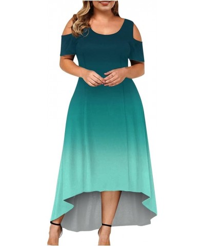 Maxi Dress for Women Beach Vacation Fashion Plus Size Summer Sexy Dresses Crewneck Short Sleeve Flowy Long Dress 03-green Sun...