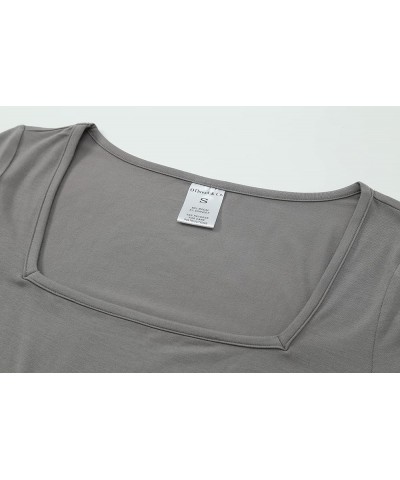 Women's Short Sleeve Square Neck Crop Top Basic Comfy Stretch Tee Grey $10.00 T-Shirts