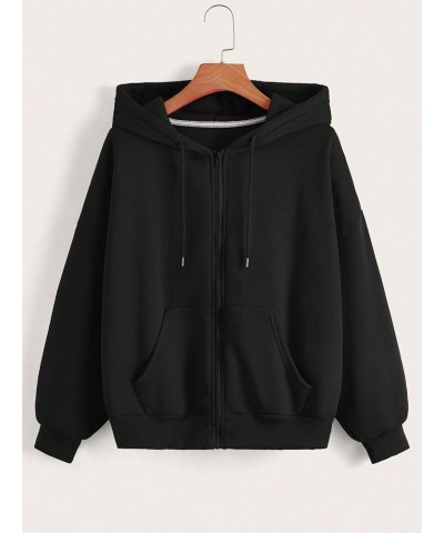 Women's Slogan Letter Print Zip Up Graphic Drawstring Hoodie Sweatshirt Black $18.28 Hoodies & Sweatshirts