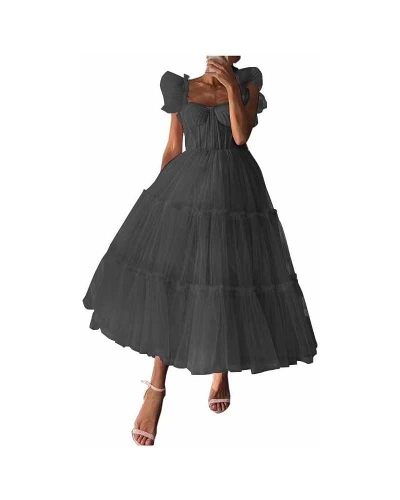 Homecoming Dress for Juniors Tulle Prom Dresses Tea Length Wedding Dress with Straps Gray $34.43 Dresses