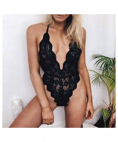 Sexy Lingerie for Women Naughty for Sex/Play Sexy Eyelash Lace Bodysuit Snap Crotch Teddy Lingerie Sleepwear Black $5.56 Ling...