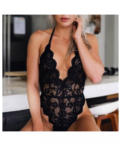 Sexy Lingerie for Women Naughty for Sex/Play Sexy Eyelash Lace Bodysuit Snap Crotch Teddy Lingerie Sleepwear Black $5.56 Ling...