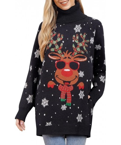 Women's Turtleneck Oversized Ugly Christmas Sweaters Long Pullover Warm Cozy Sweater Dress Knit Tops with Pockets Black 02 $7...