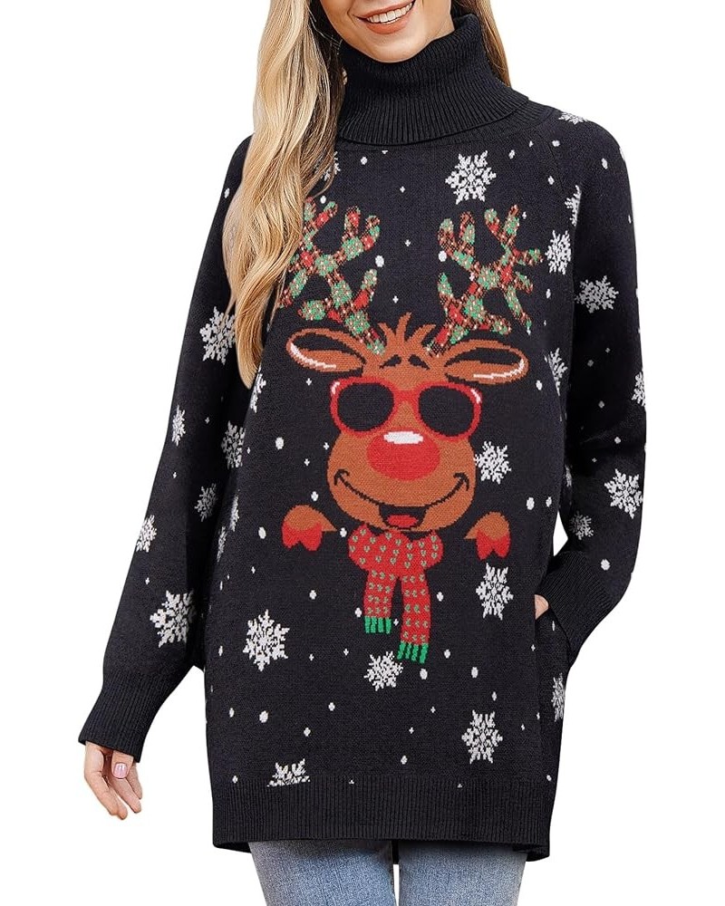 Women's Turtleneck Oversized Ugly Christmas Sweaters Long Pullover Warm Cozy Sweater Dress Knit Tops with Pockets Black 02 $7...