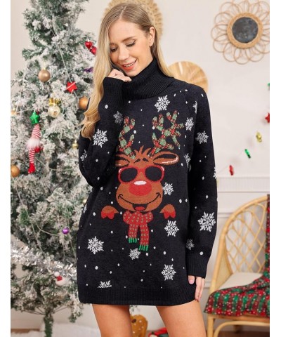 Women's Turtleneck Oversized Ugly Christmas Sweaters Long Pullover Warm Cozy Sweater Dress Knit Tops with Pockets Black 02 $7...