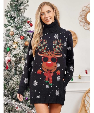 Women's Turtleneck Oversized Ugly Christmas Sweaters Long Pullover Warm Cozy Sweater Dress Knit Tops with Pockets Black 02 $7...