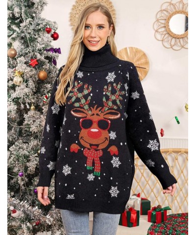 Women's Turtleneck Oversized Ugly Christmas Sweaters Long Pullover Warm Cozy Sweater Dress Knit Tops with Pockets Black 02 $7...