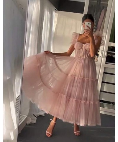 Homecoming Dress for Juniors Tulle Prom Dresses Tea Length Wedding Dress with Straps Gray $34.43 Dresses