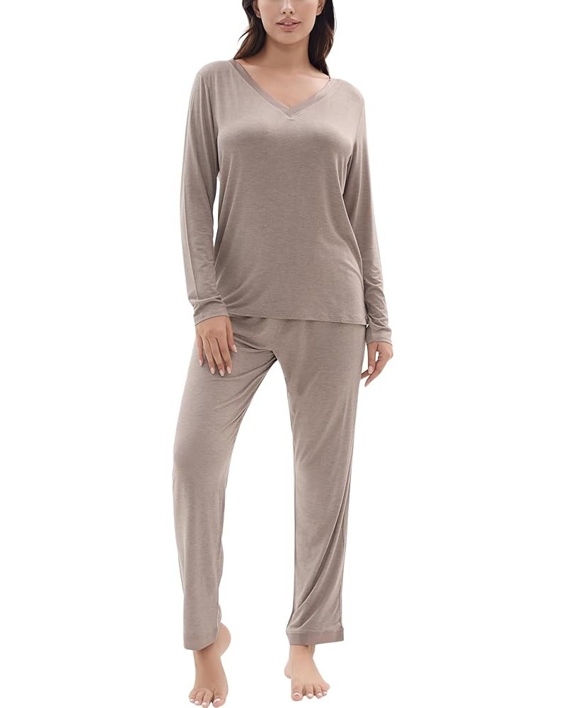 Pajamas Set for Women - Viscose Made from Bamboo, Long Sleeve Sleepwear with Pants Soft Comfy Pj Lounge Sets S-4X B- V Neck -...