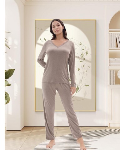 Pajamas Set for Women - Viscose Made from Bamboo, Long Sleeve Sleepwear with Pants Soft Comfy Pj Lounge Sets S-4X B- V Neck -...