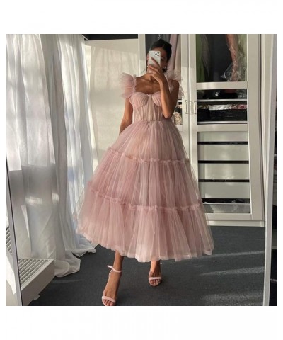 Homecoming Dress for Juniors Tulle Prom Dresses Tea Length Wedding Dress with Straps Gray $34.43 Dresses