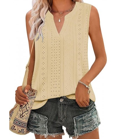 Tank Top for Women Sleeveless V Neck Tops Dressy Casual Summer Blouses Trendy Eyelet Office Work Shirts Yellow $8.45 Tanks