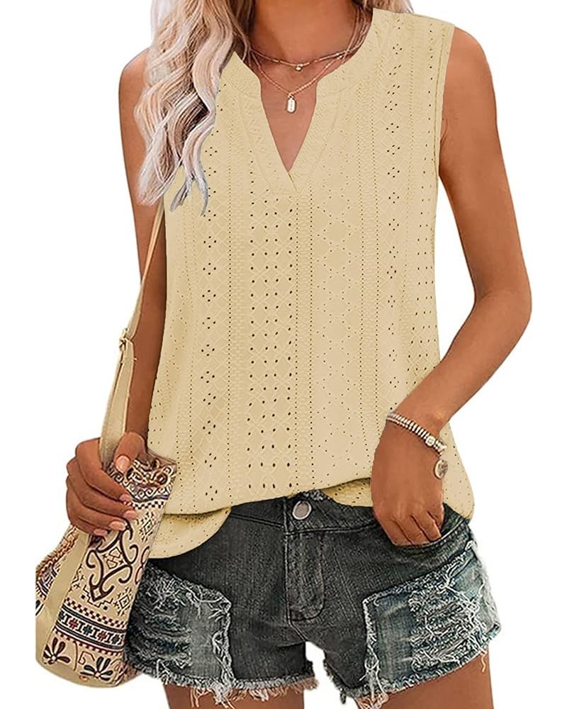 Tank Top for Women Sleeveless V Neck Tops Dressy Casual Summer Blouses Trendy Eyelet Office Work Shirts Yellow $8.45 Tanks