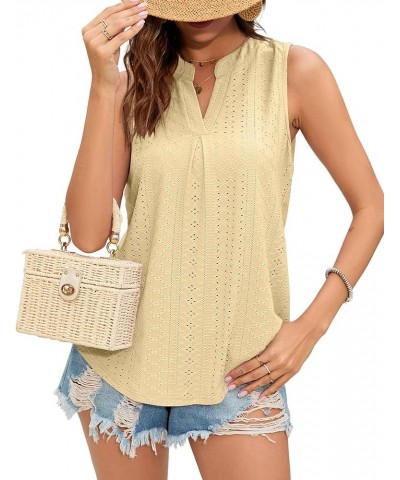 Tank Top for Women Sleeveless V Neck Tops Dressy Casual Summer Blouses Trendy Eyelet Office Work Shirts Yellow $8.45 Tanks