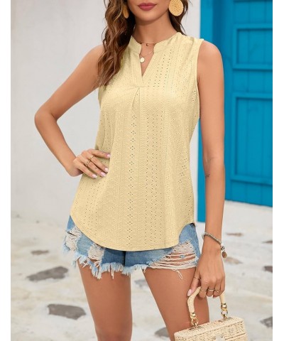 Tank Top for Women Sleeveless V Neck Tops Dressy Casual Summer Blouses Trendy Eyelet Office Work Shirts Yellow $8.45 Tanks