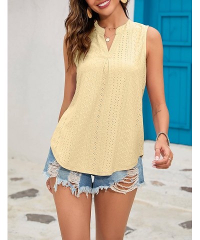 Tank Top for Women Sleeveless V Neck Tops Dressy Casual Summer Blouses Trendy Eyelet Office Work Shirts Yellow $8.45 Tanks