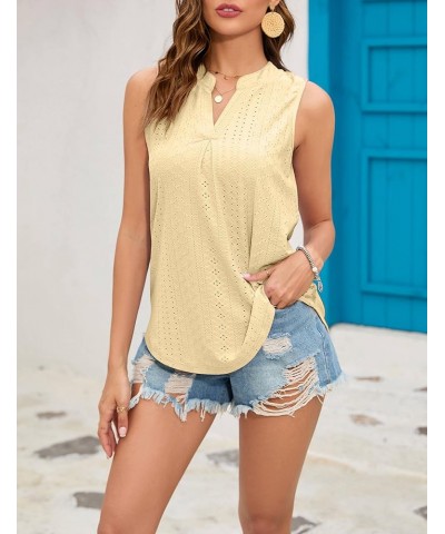 Tank Top for Women Sleeveless V Neck Tops Dressy Casual Summer Blouses Trendy Eyelet Office Work Shirts Yellow $8.45 Tanks