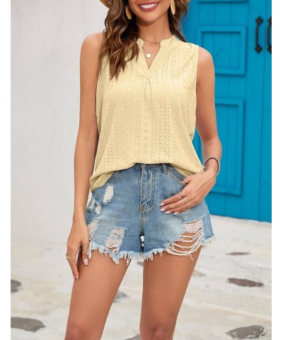 Tank Top for Women Sleeveless V Neck Tops Dressy Casual Summer Blouses Trendy Eyelet Office Work Shirts Yellow $8.45 Tanks