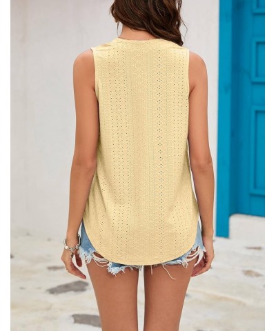 Tank Top for Women Sleeveless V Neck Tops Dressy Casual Summer Blouses Trendy Eyelet Office Work Shirts Yellow $8.45 Tanks