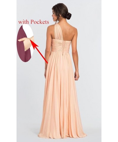 One Shoulder Bridesmaid Dresses for Women Ruched Chiffon Formal Dress with Pockets High Split Evening Gown Ivory $26.40 Dresses