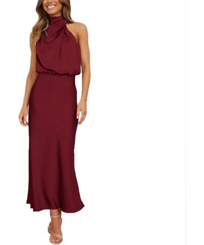 Women's Elegant Dress Sleeveless Satin Dress Formal for Wedding Guest Cocktail Party Wine Red $18.86 Dresses