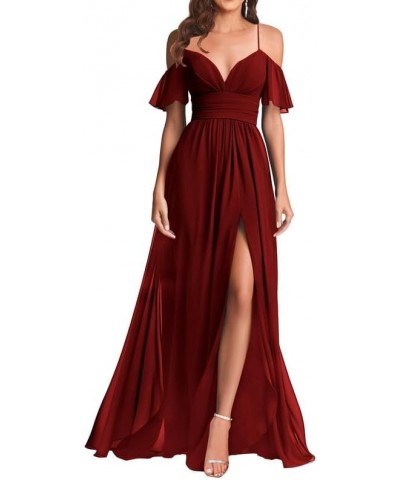 V Neck Off Shoulder Bridesmaid Dresses - Long Formal Dress for Wedding Chiffon Wisteria $34.57 Dresses