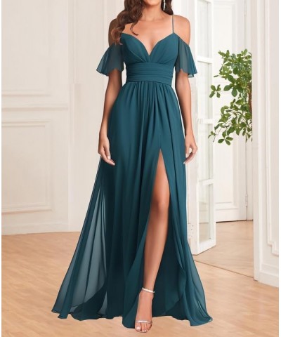 V Neck Off Shoulder Bridesmaid Dresses - Long Formal Dress for Wedding Chiffon Wisteria $34.57 Dresses