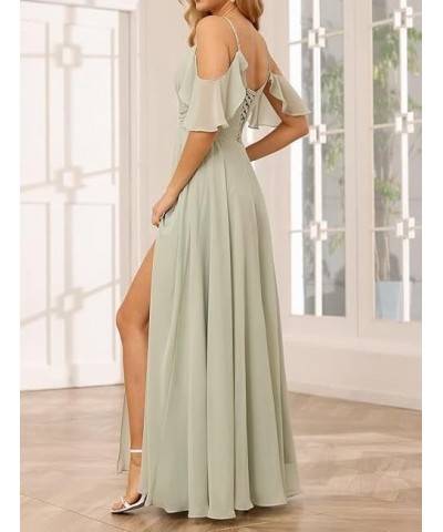 V Neck Off Shoulder Bridesmaid Dresses - Long Formal Dress for Wedding Chiffon Wisteria $34.57 Dresses