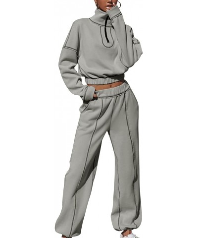 Women's Fleece Two Piece Outfit Half Zip Sweatshirt And Joggers Pants Set Tracksuit 02light Grey $28.59 Hoodies & Sweatshirts