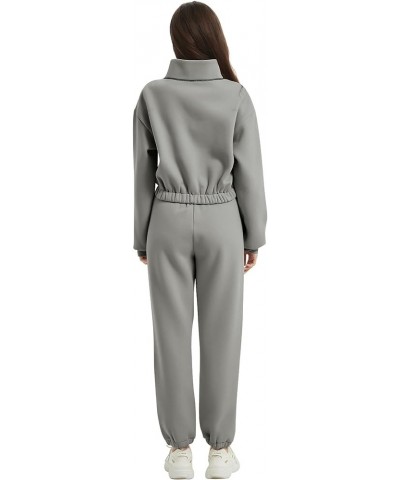 Women's Fleece Two Piece Outfit Half Zip Sweatshirt And Joggers Pants Set Tracksuit 02light Grey $28.59 Hoodies & Sweatshirts