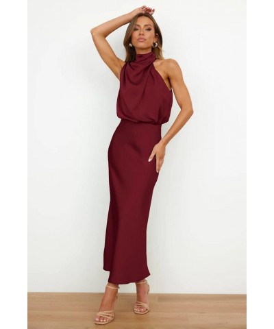 Women's Elegant Dress Sleeveless Satin Dress Formal for Wedding Guest Cocktail Party Wine Red $18.86 Dresses