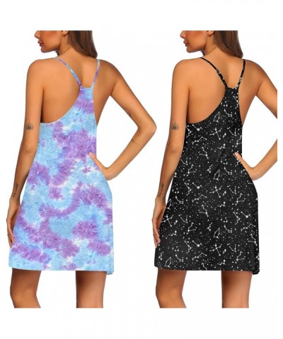 2 Pack Nightgown for Womens Nightshirt Sleepwear Sleep Tank Chemise Racerback Sleeveless Dress 2 Pack-puple Tie Dye&star Prin...