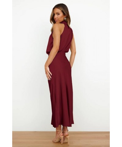 Women's Elegant Dress Sleeveless Satin Dress Formal for Wedding Guest Cocktail Party Wine Red $18.86 Dresses