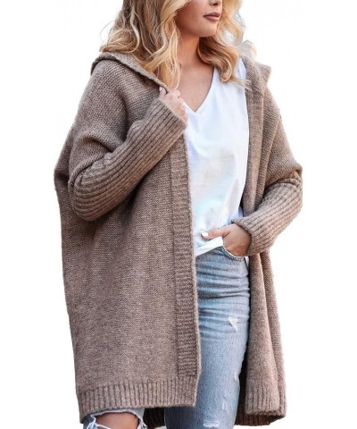 Women's 2023 Fall Batwing Long Sleeve Hodded Cardigan Sweaters Jacket Oversized Open Front Chunky Cable Knit Outwear Brown $2...