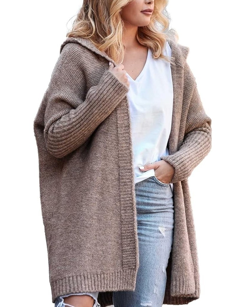 Women's 2023 Fall Batwing Long Sleeve Hodded Cardigan Sweaters Jacket Oversized Open Front Chunky Cable Knit Outwear Brown $2...