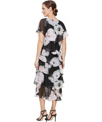 Women's Long V-Neck Ruffle Tiered Dress Black Multi $38.15 Dresses